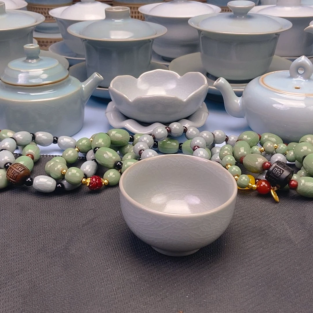 杯仿古粉青压手杯原矿原釉原产地