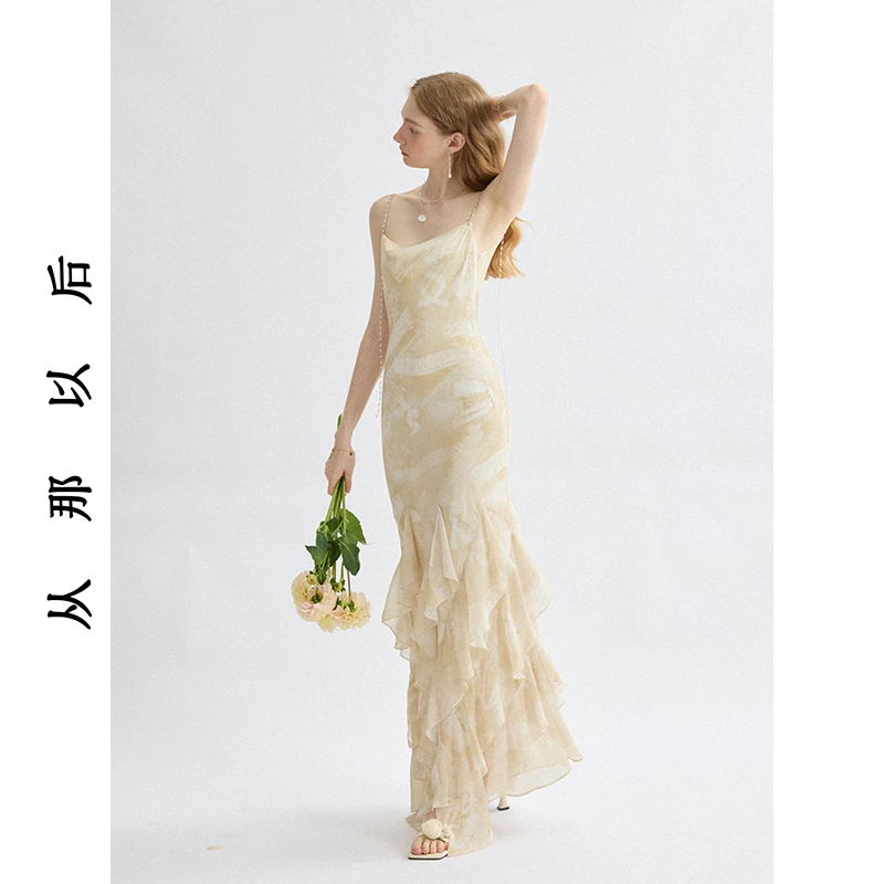 从那以后琥珀泪痕法式碎花吊带裙度假风荷叶边连衣裙高级感长裙