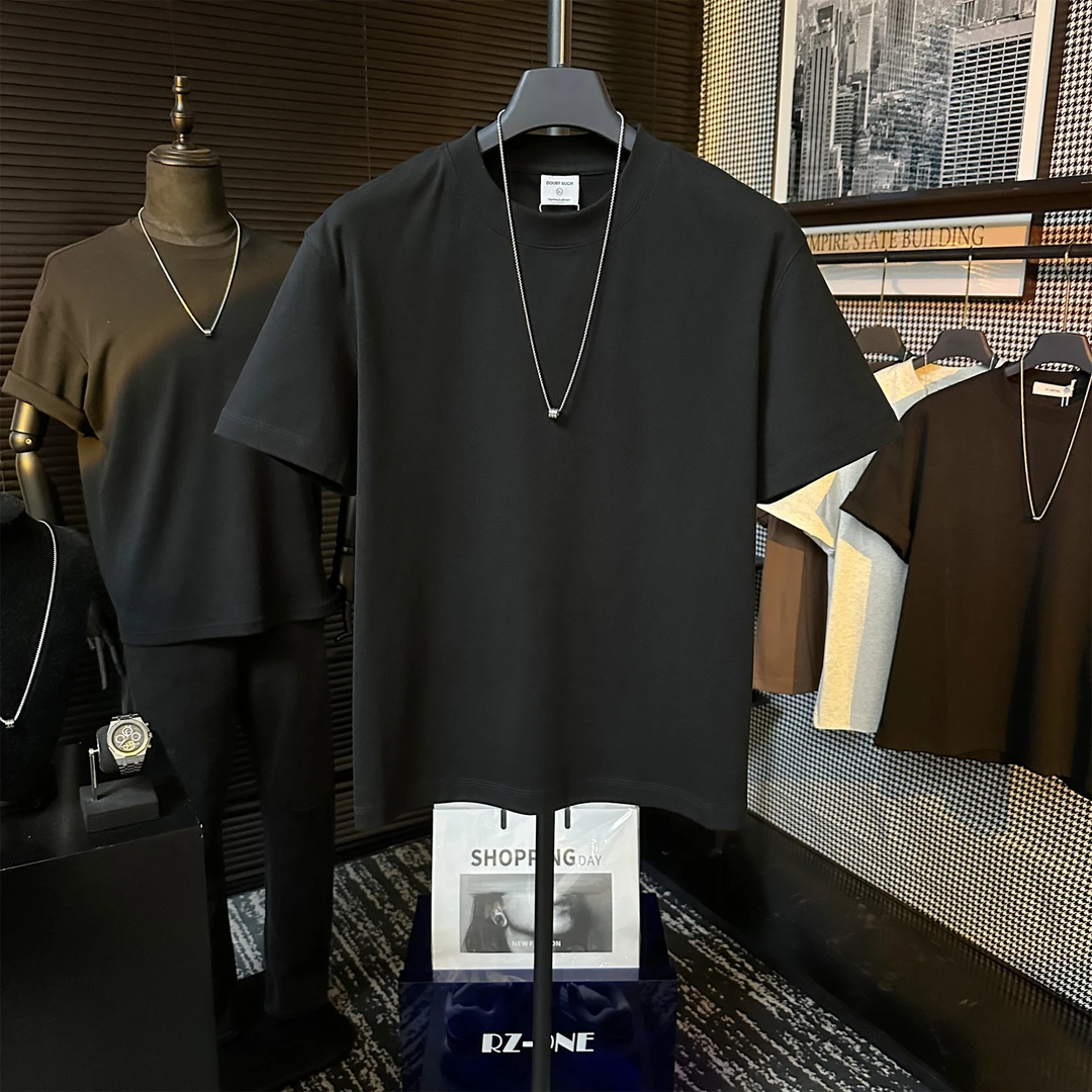 男士休闲夏季简约百搭宽松潮流纯色圆领修身透气亲肤半袖上衣