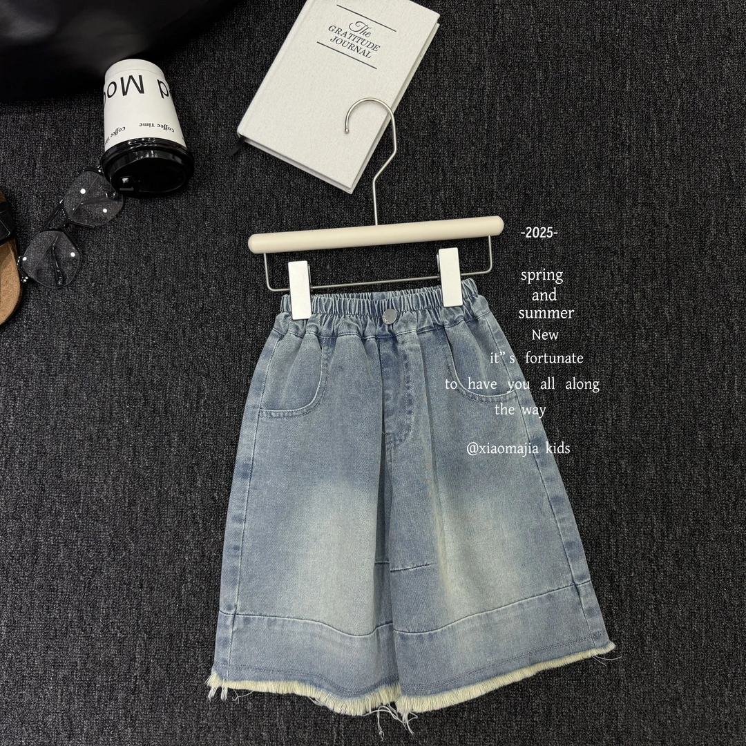 现货-儿童夏季新款牛仔中裤K-6081欧若风穿搭男女童中裤子韩版