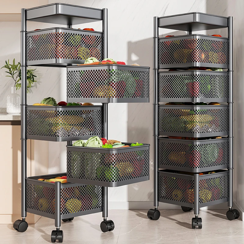 ZIRKOOON厨房旋转多功能置物架家用落地多层零食小推车水果蔬菜篮