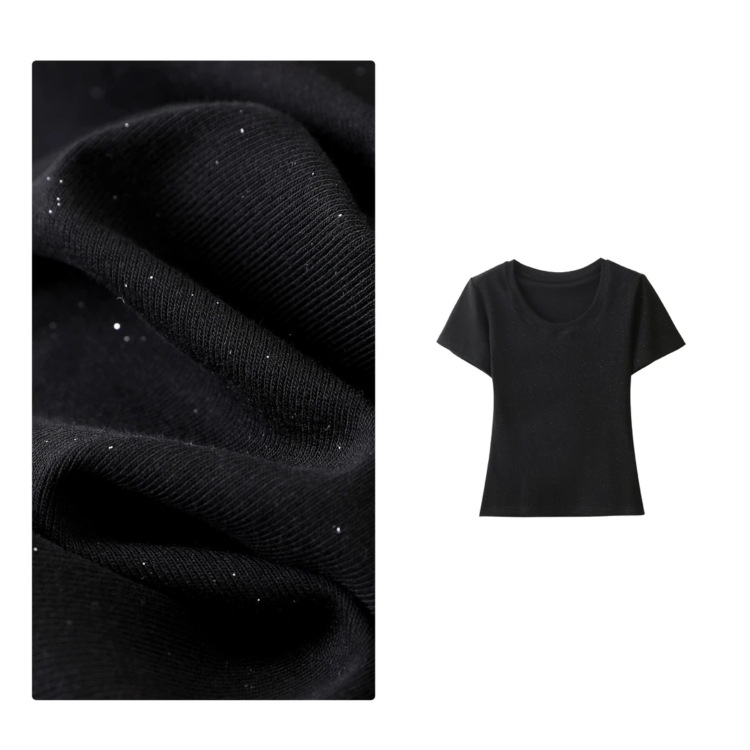 B 门店24&9！烟花T恤！腔调撒银/正肩U领显瘦百搭短袖上衣女 C21657