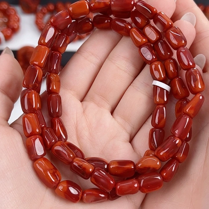 南红玛瑙未镶嵌瓦西牛血红随形多圈7mm