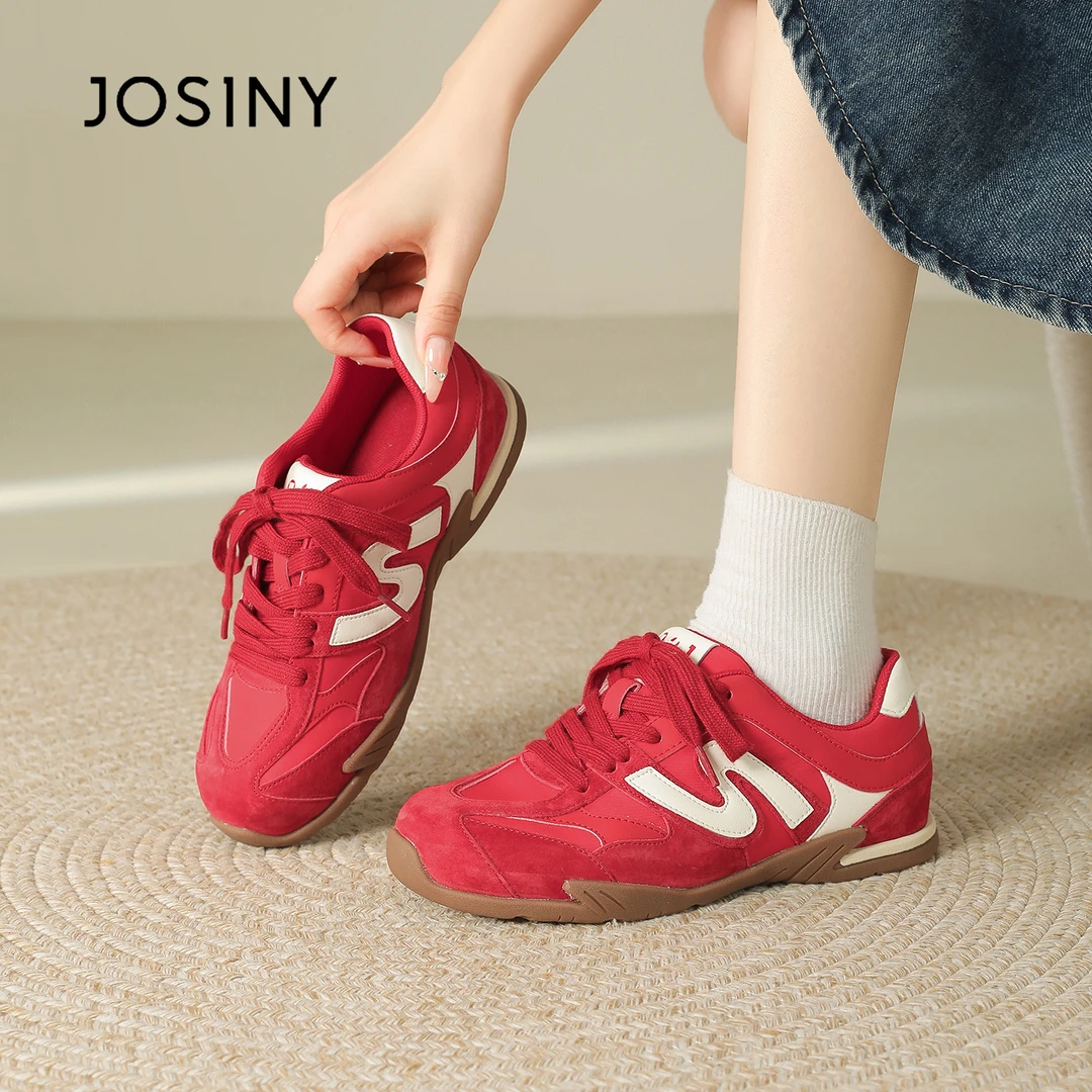 卓诗尼红色芭蕾德训鞋2025新款秋季透气薄款运动休闲卓诗尼女鞋