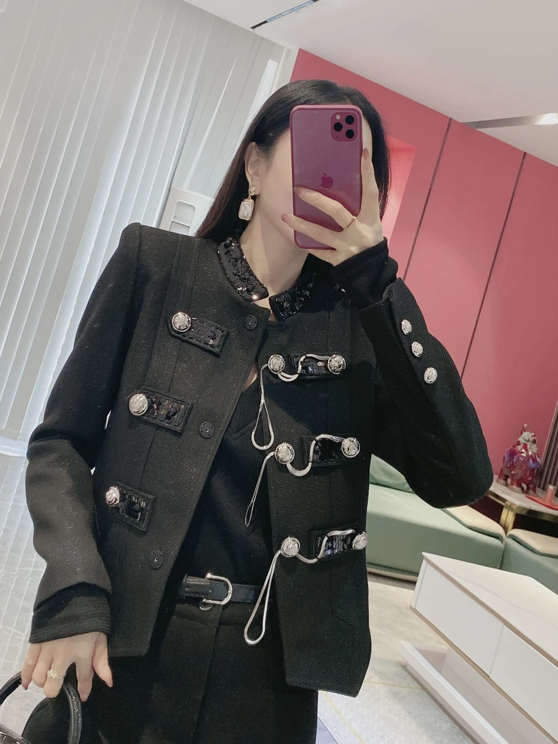 帅气机车双排扣链条西装外套A3312