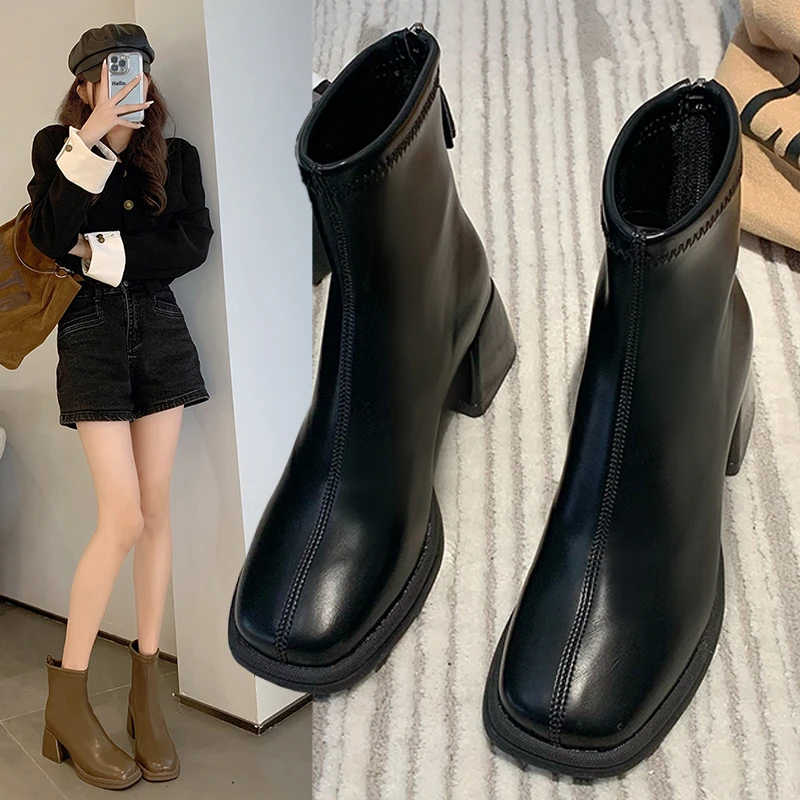 【年货精选】短靴女洋气又高级女靴2024新款加绒瘦瘦靴高跟秋冬女鞋