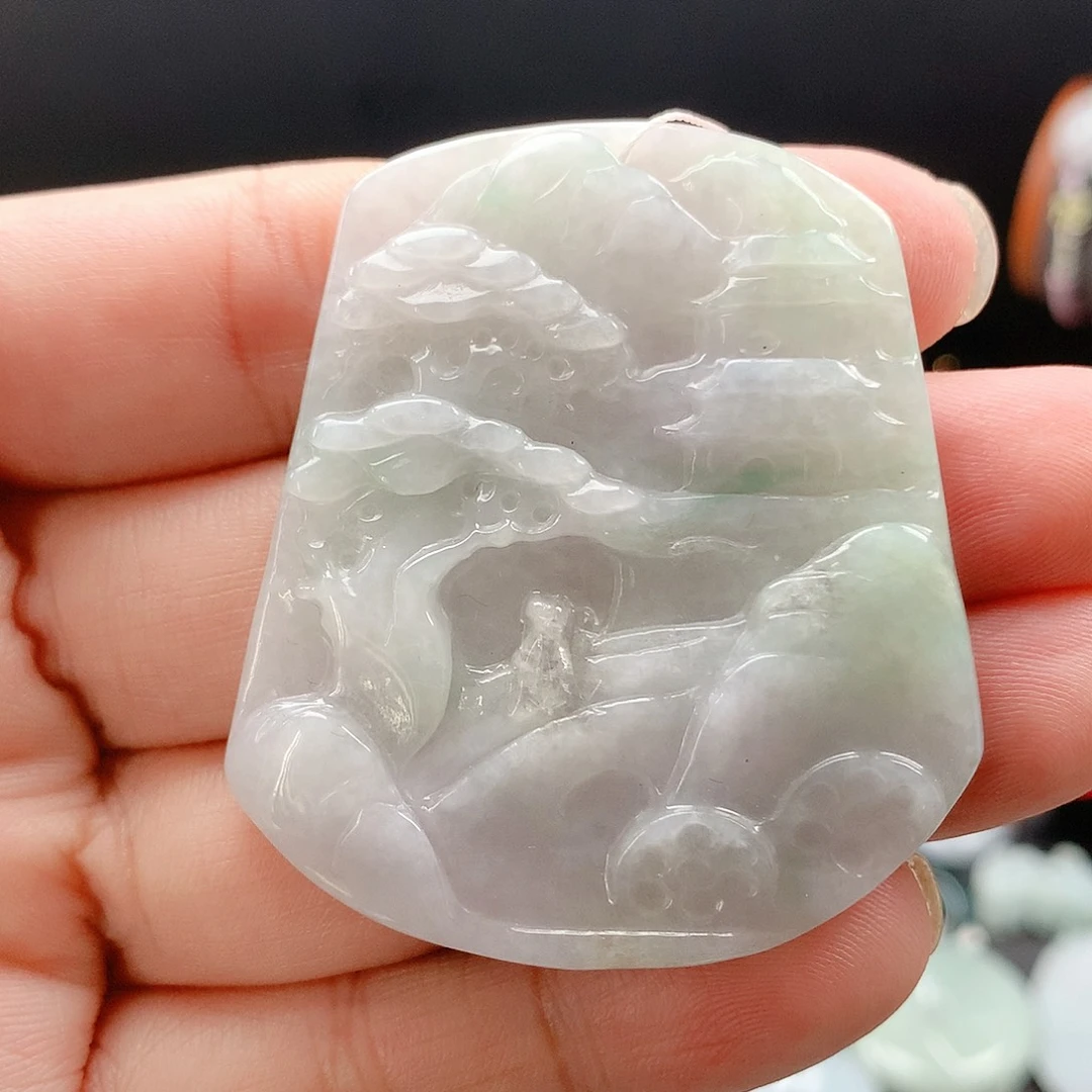 翡翠未镶嵌吊坠(不含链)19山水牌