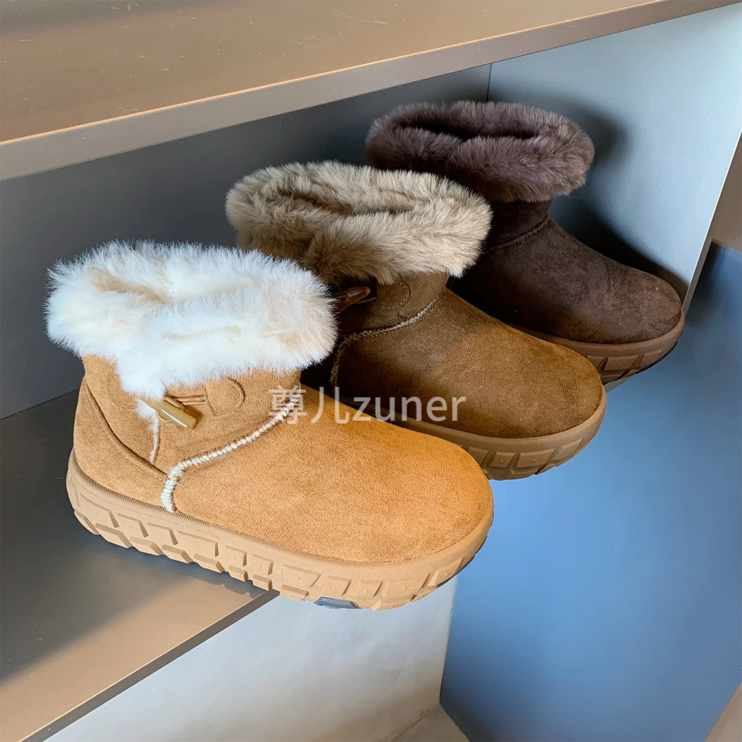 尊儿2024年秋冬新款厚底增高时尚百搭加绒加厚保暖短筒大棉雪地棉