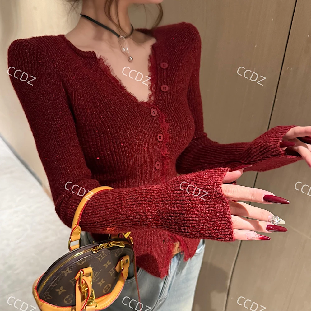 【TiNG-M】新款时尚设计感重工亮片针织上衣女