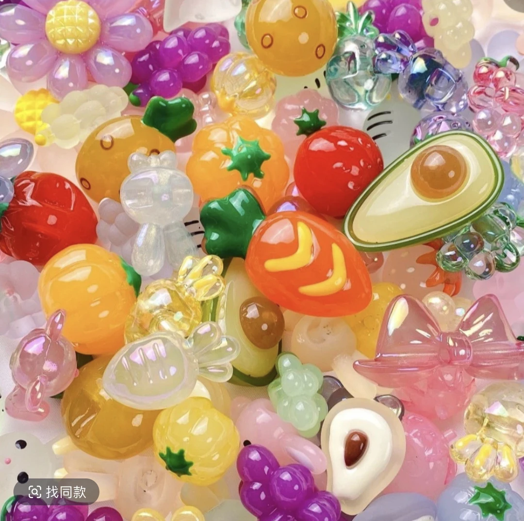 韩版七彩透明大爱心背孔珠配件