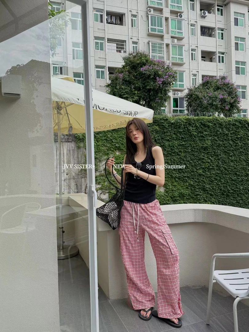 福秒-格子裤！复古休闲格子裤休闲裤（下摆可抽绳）（JD70807#）JVV