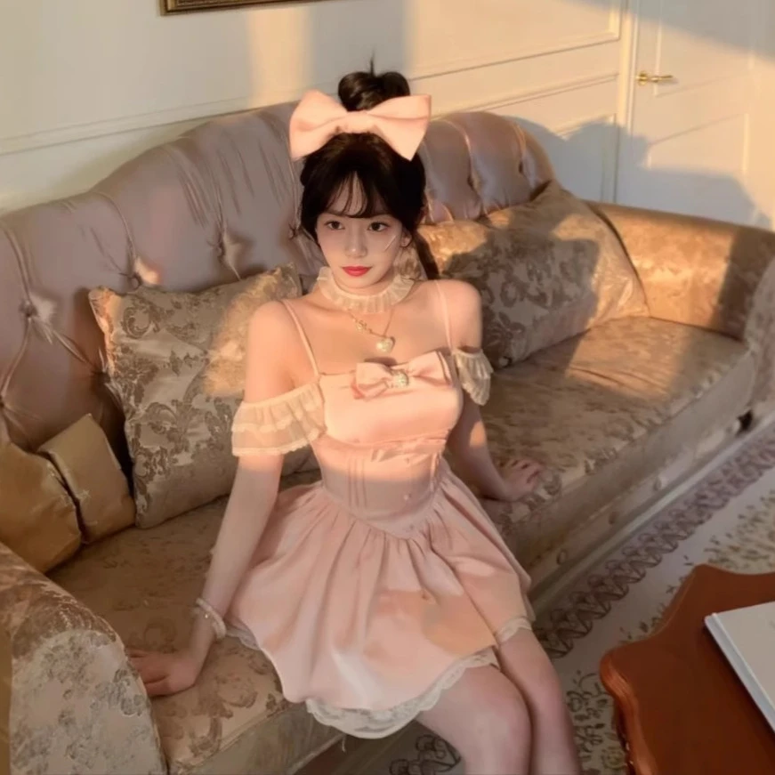 法式芭蕾风小飞袖吊带连衣裙女春夏设计感小个子公主裙收腰短裙子