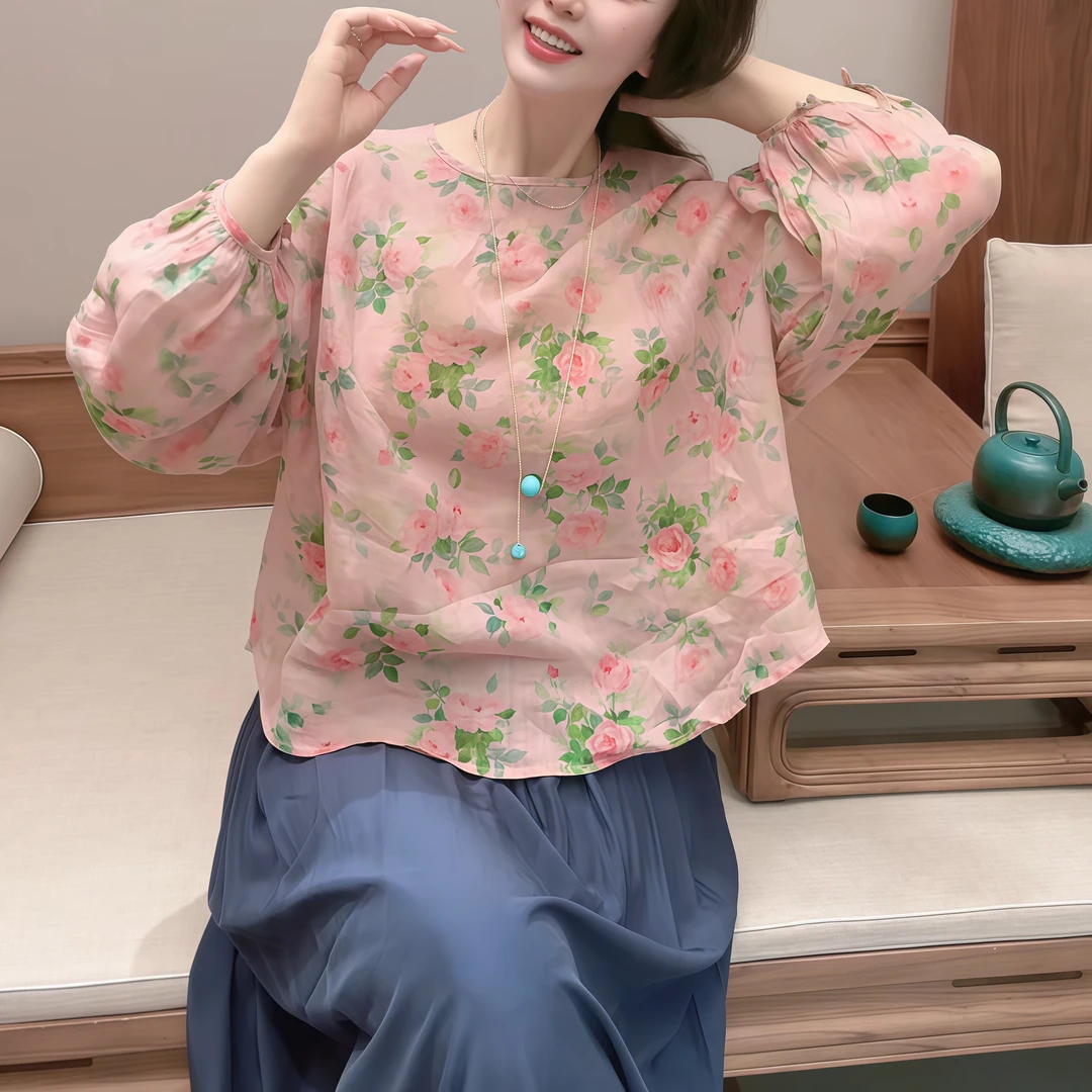 『蝶家』宽松舒适休闲文艺苎麻小衫9869
