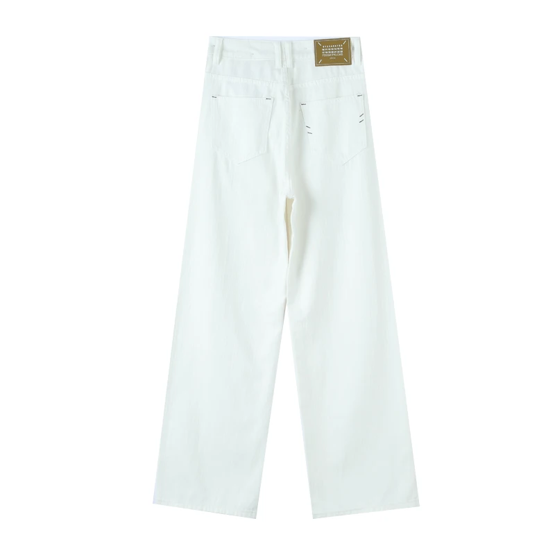 [不透珍珠白]2025春夏新款窄版阔腿宽松牛仔裤