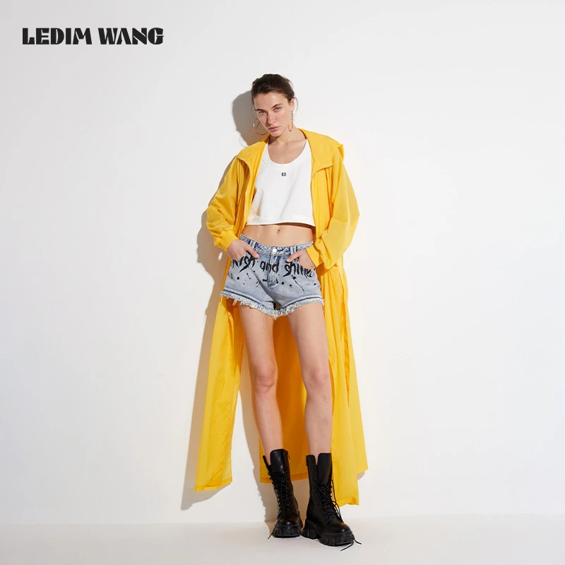 ledim wang【红标系列】连帽直筒宽松长款黄色蓝色防晒衣女夏2025