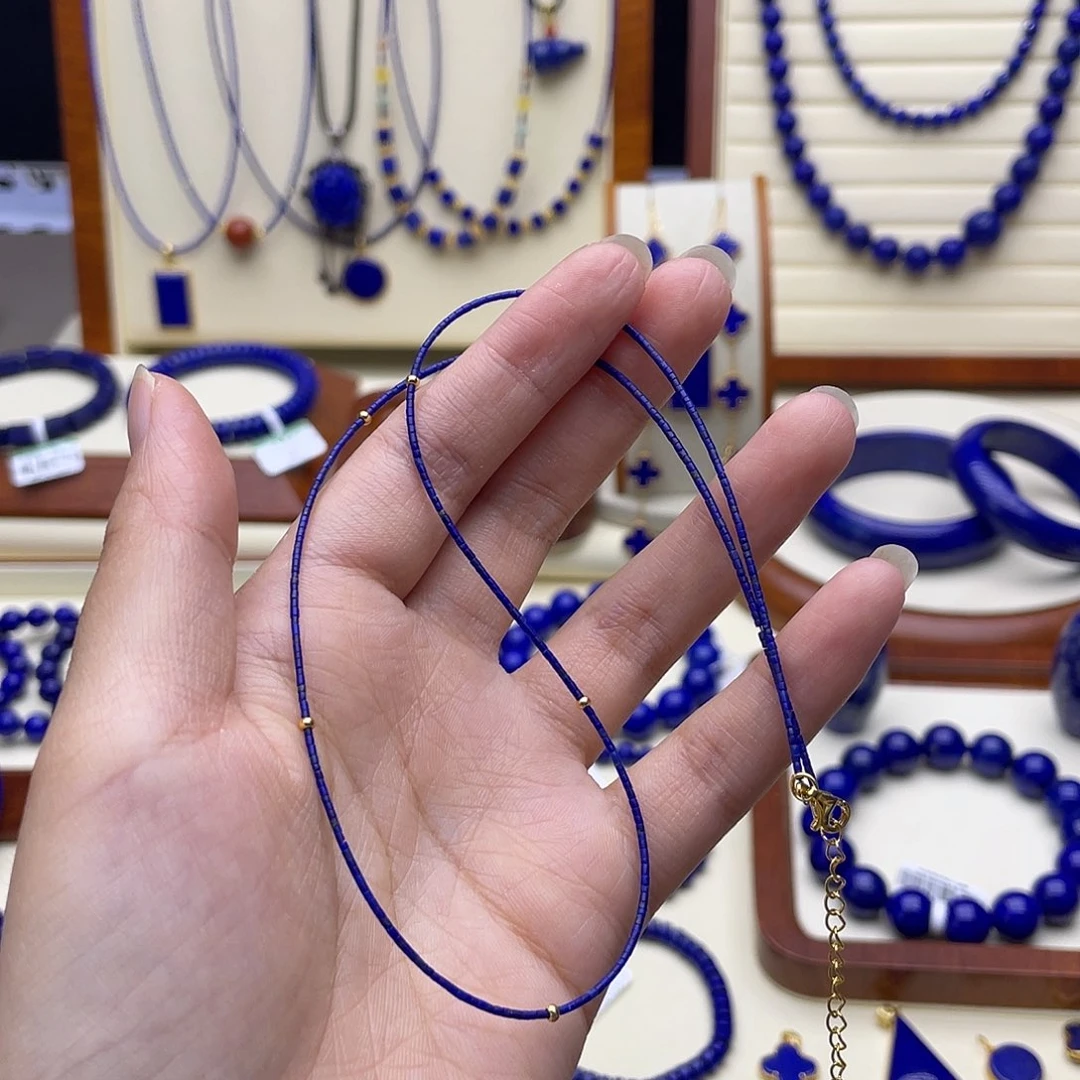 青金石银S925镀金镶嵌项链1m m