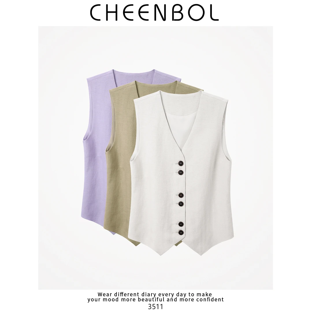 3511天丝亚麻马甲女夏季新复古老钱风修身气质百搭时髦V领马夹