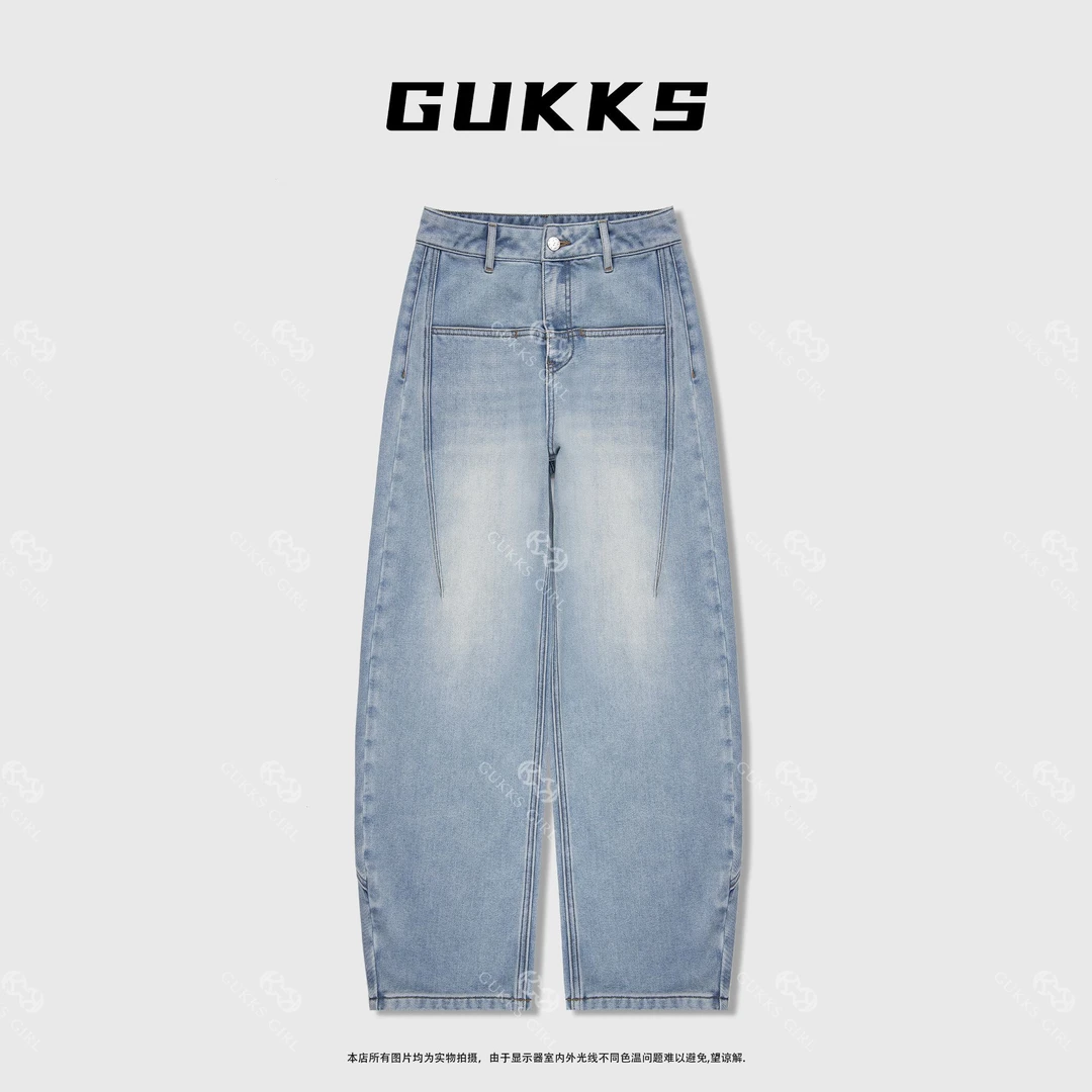 娜娜GUKKS//2025春夏新款设计师高腰百搭显瘦弯刀牛仔裤