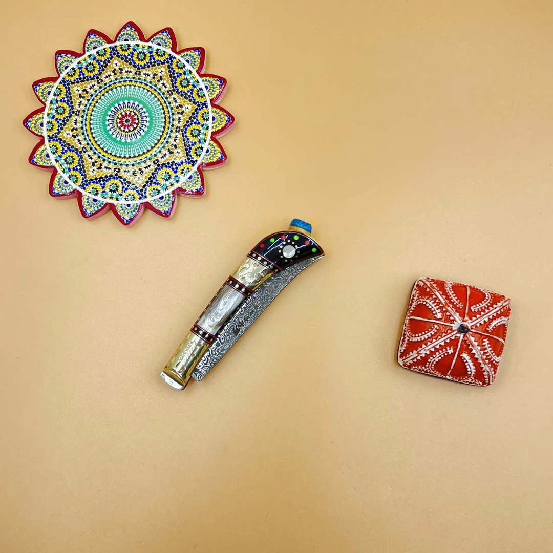 【英吉沙】吃肉吃水果折叠小刀大马士革钢