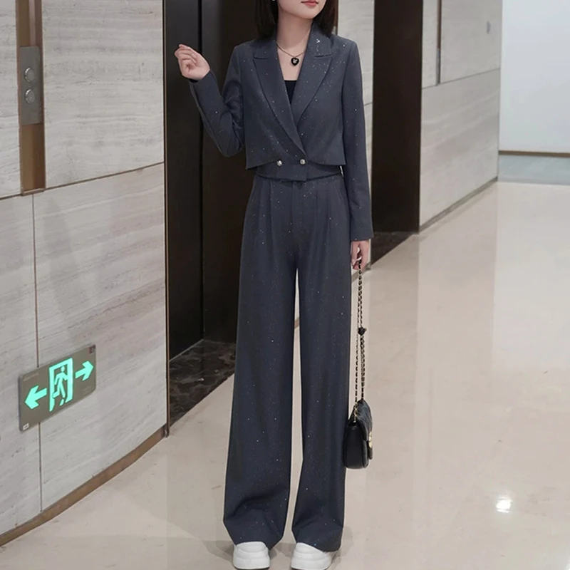 高级感时尚西装套装女士2025年秋季新款洋派短款西服阔腿裤两件套
