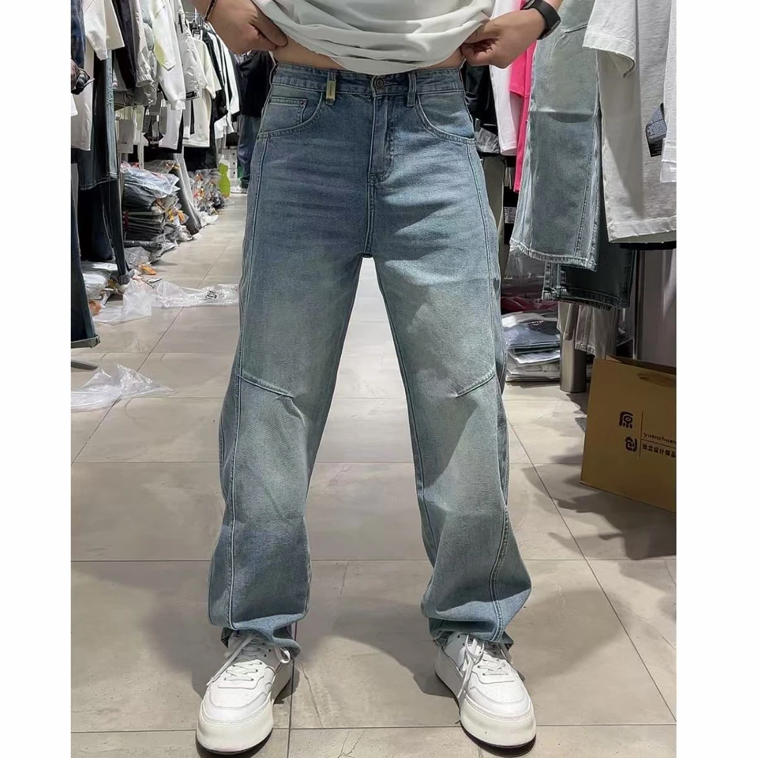 春季浅蓝色超柔色织软牛仔裤微弹重工水洗百搭直筒牛仔裤55827