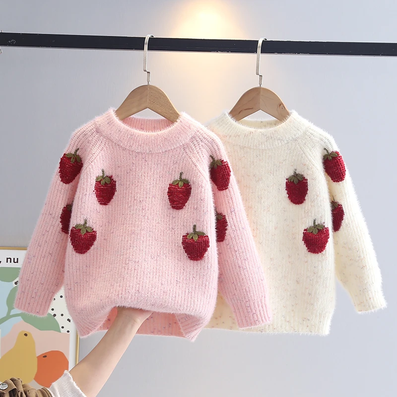 女童毛衣加绒加厚过年衣服儿童针织衫洋气女宝小童韩版外穿春秋