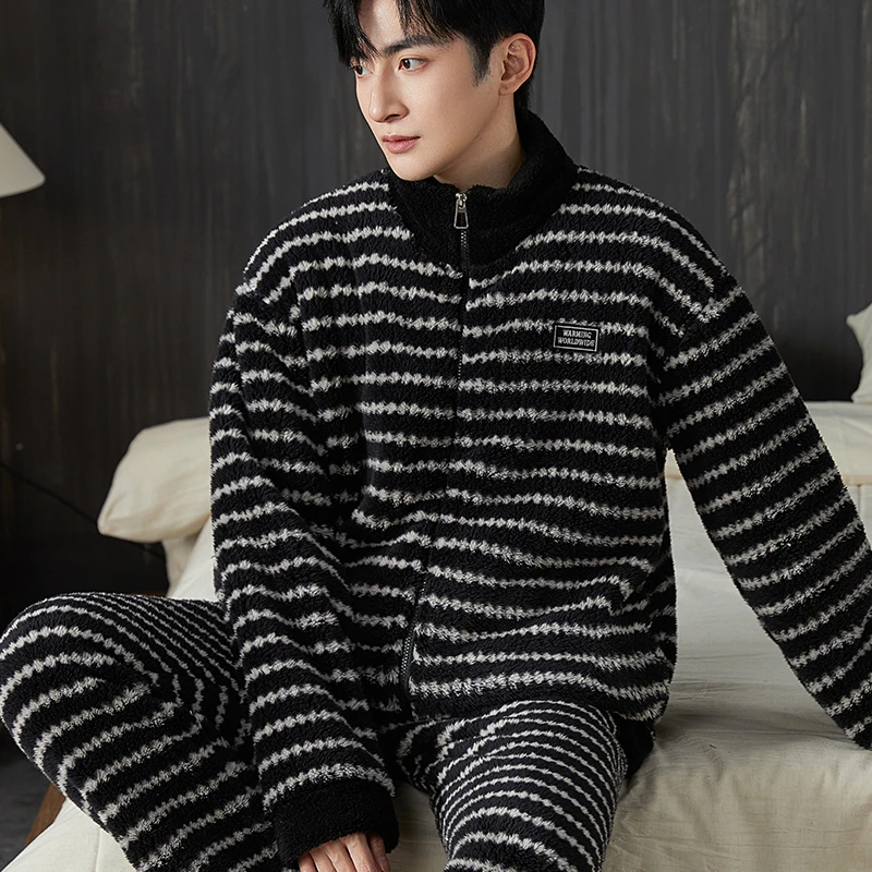 男士睡衣男款冬季珊瑚绒加绒加厚法兰绒秋冬款大码家居服冬天套装