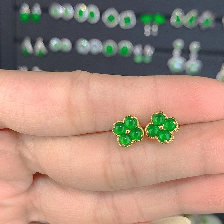 翡翠银S925镀金镶嵌耳饰