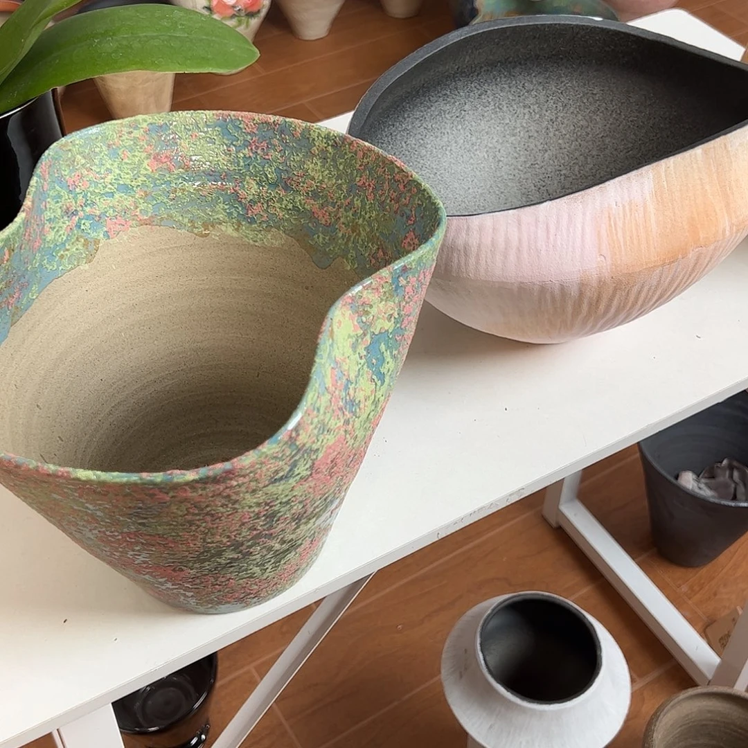 杜***杜2个景德镇手工花盆