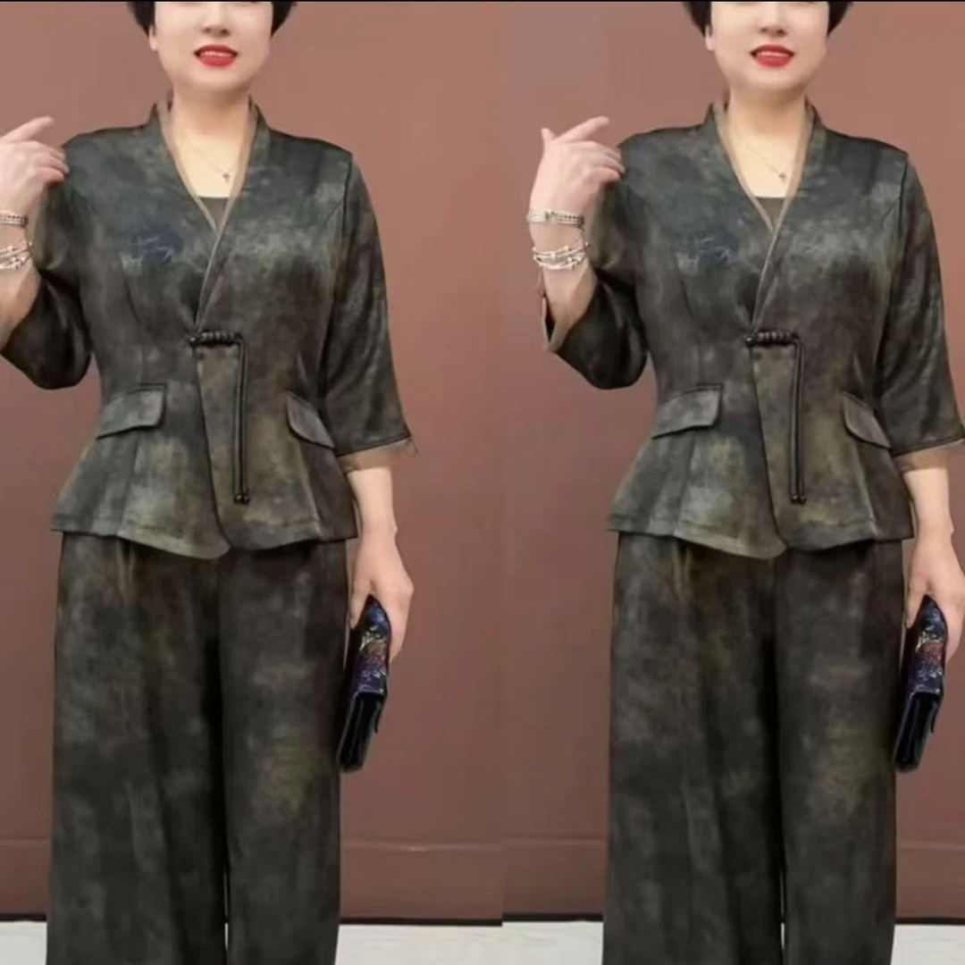 9331新款妈妈春夏显瘦套装中老年女装气质七分袖两件套装