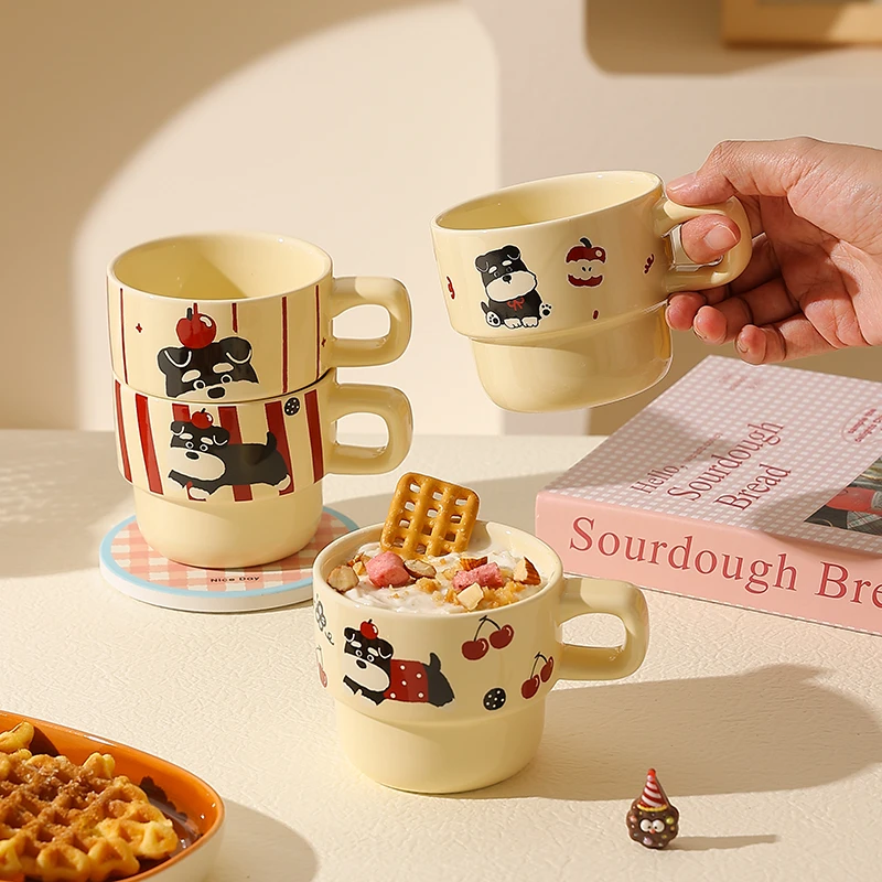 叠叠乐马克杯陶瓷咖啡杯雪瑞纳杯子可爱高颜值情侣水杯家用早餐杯