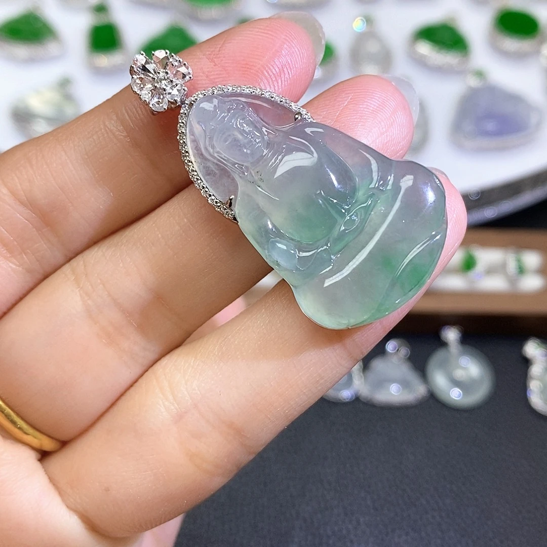 翡翠18K金镶嵌吊坠(不含链)