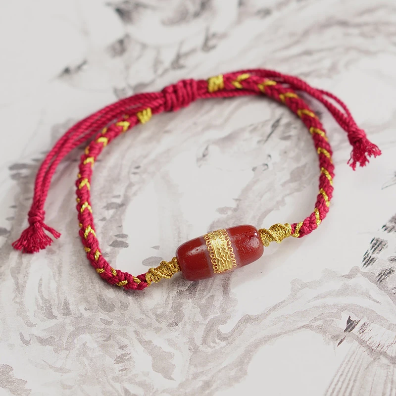 L【亨通】玛瑙18K金手编红绳手串多样性发一