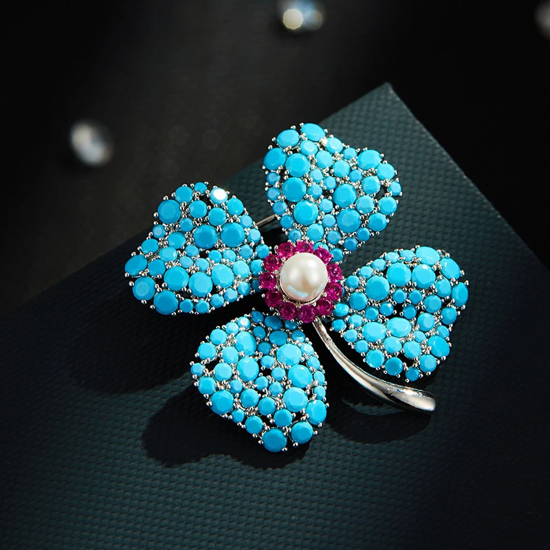 铜合金合成锆石胸针 【米拉推荐】ML50-幸运四叶草胸针