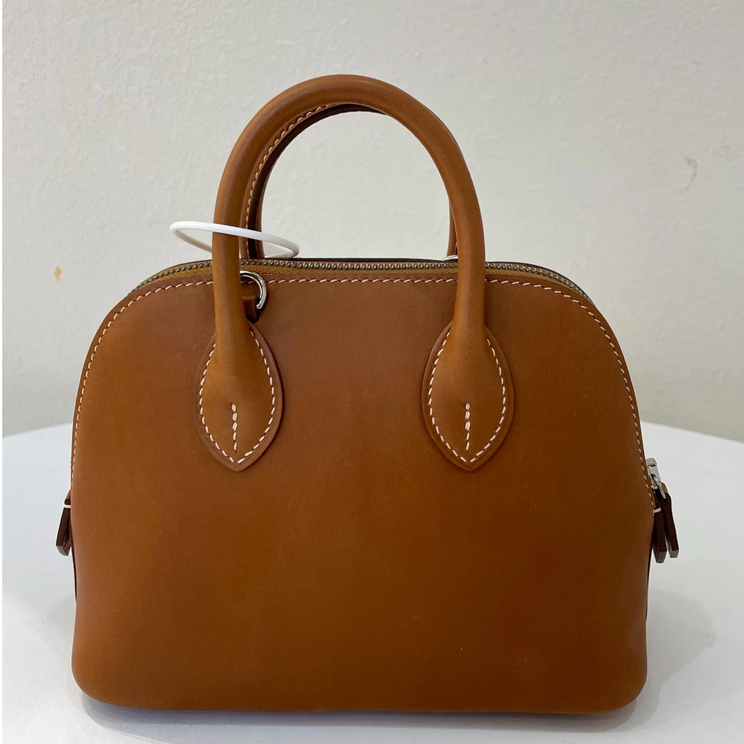 微瑕手缝腊线进口原厂马鞍皮头层小牛皮斜挎单肩mini保龄球19cm