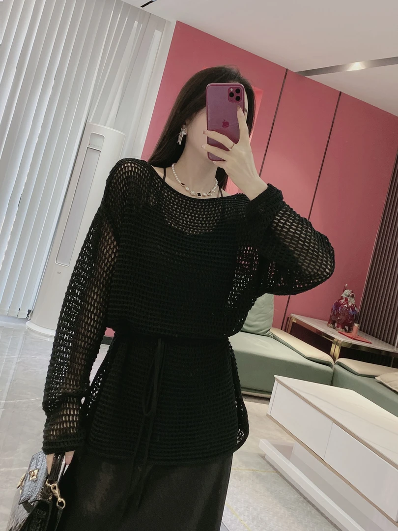 系带镂空针织衫25052