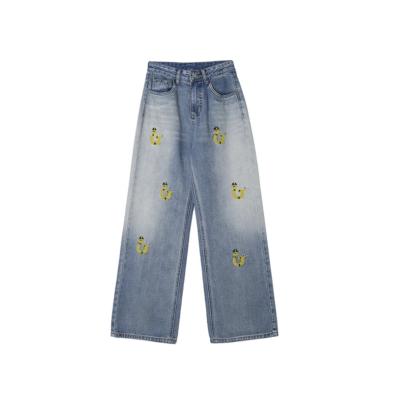 限量定制蛇年刺绣图案品质直筒阔腿复古宽松牛仔裤CEA2033