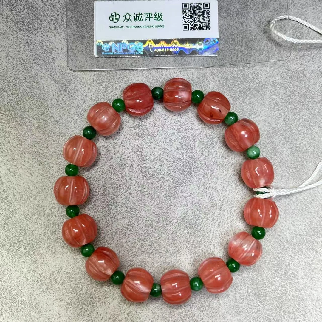 清代 粉水晶瓜珠绿珠隔片 手串 YZ0190［燕赵造物司］