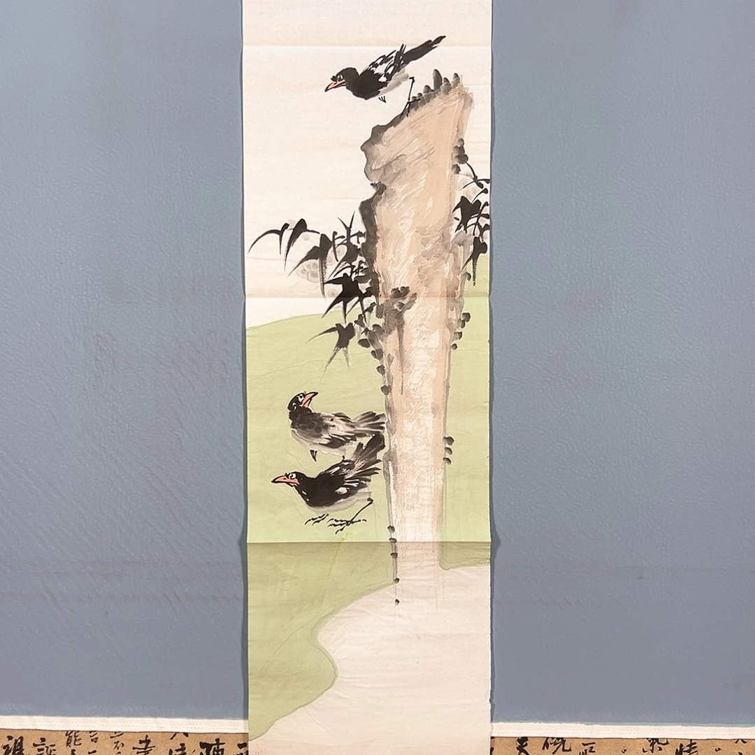 国画345 花鸟在树丛的顶端鸣叫叫声