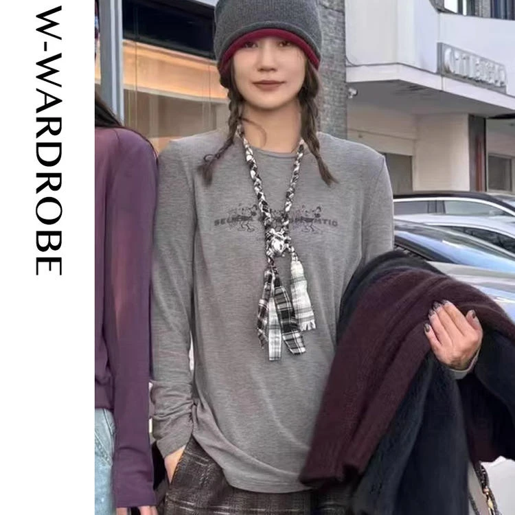 SELALA GU&OITMMTIO-灰色绒蛋白自发热长袖TEE