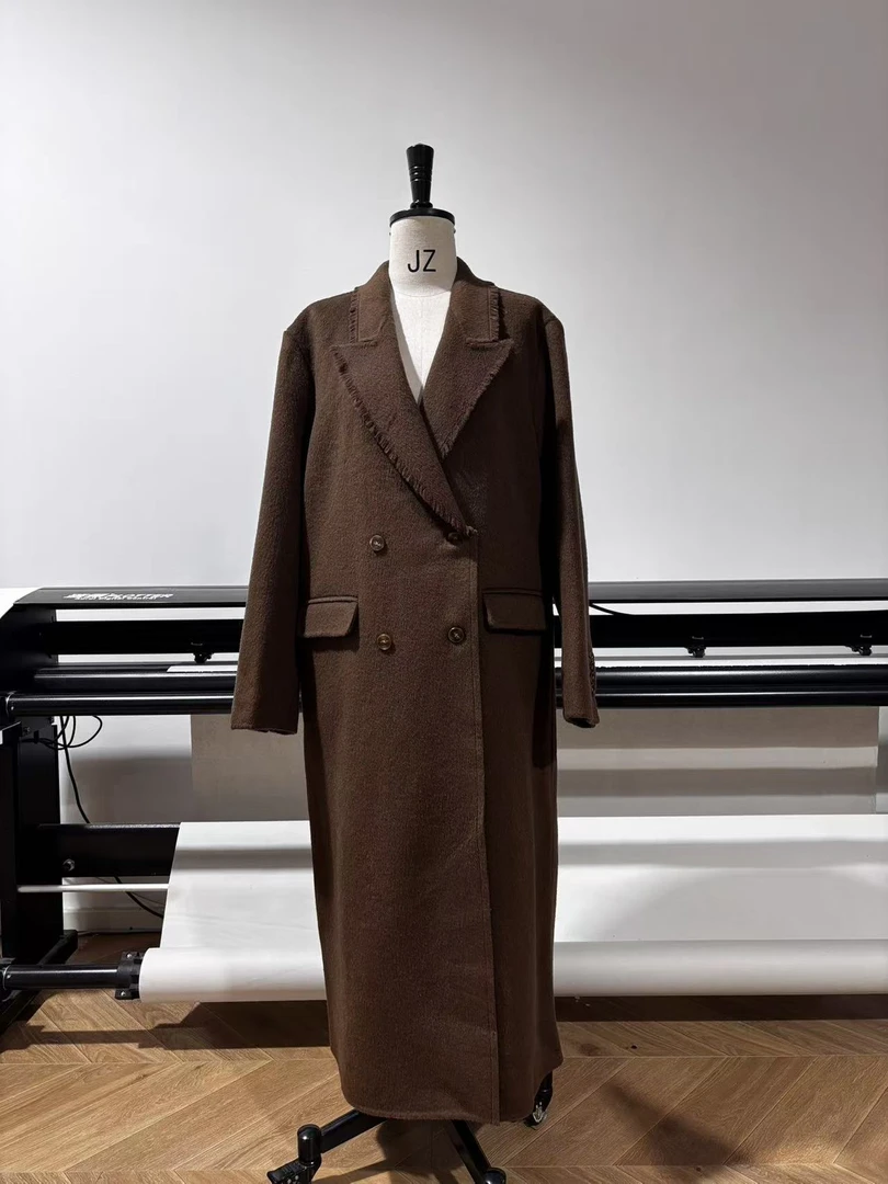 杰瑞【摩卡冬日】设计师款100羊毛呢大衣冬新款宽松翻领连帽中长款