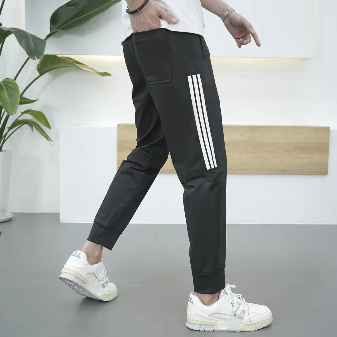 凉感冰丝男士休闲裤弹力拉链速干裤时尚中腰高弹力春夏潮流透气