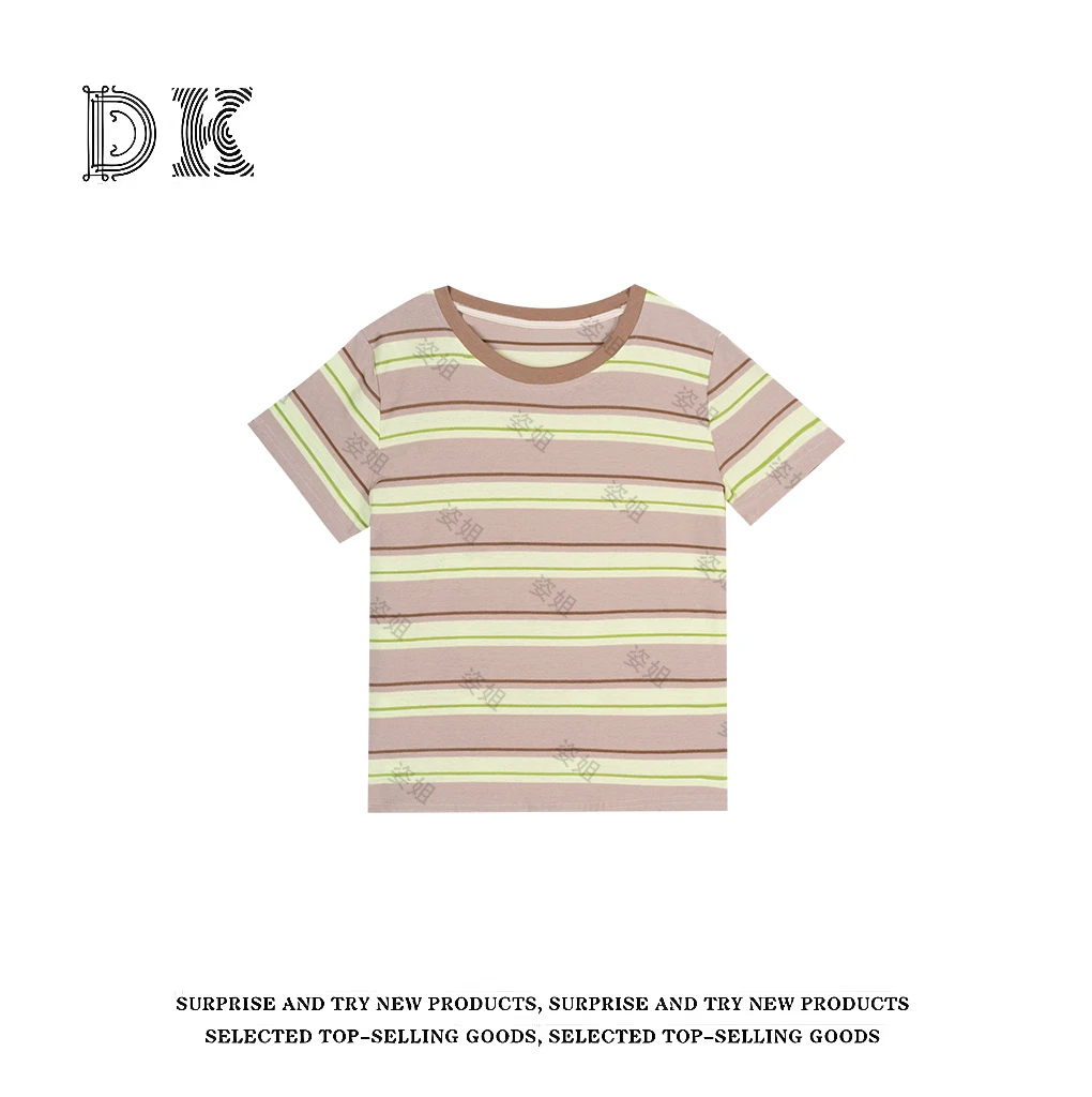 『奶盐薄荷』夏季2025年新款条纹彩色休闲百搭撞色T恤【DK】
