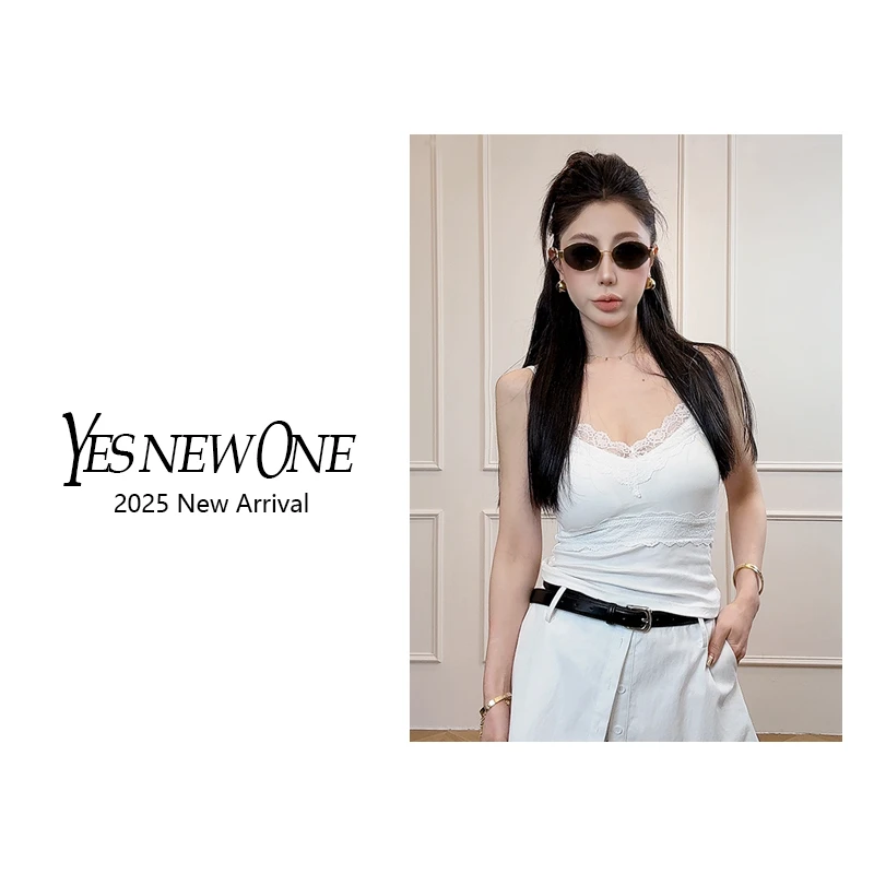 【大蟲家】蕾丝边带胸垫简约纯色修身显瘦弹力背心吊带  2025春季