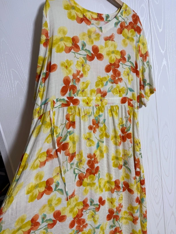 复古时尚洋气宽松棉麻碎花夏季长款连衣裙