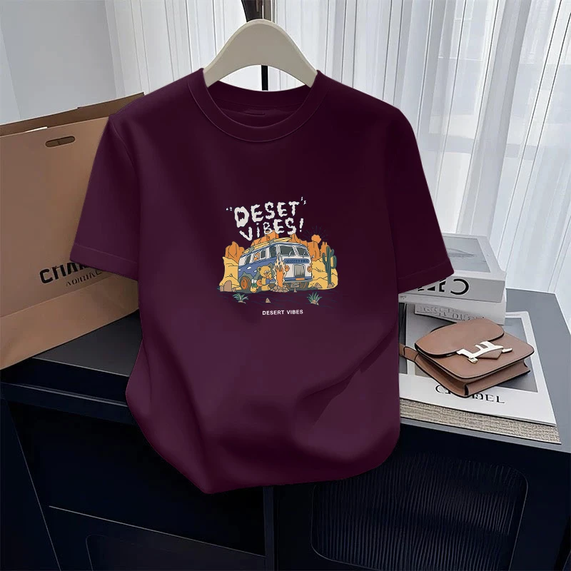 乌梅紫色正肩短袖T恤女装ins小众时尚百搭洋气上衣2025春夏季潮牌