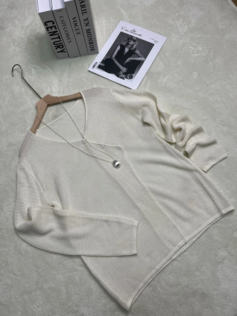 【利她服饰】慵懒风镂空设计感织衫开衫