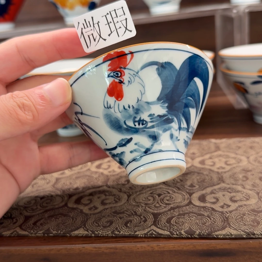 釉下手手绘茶具微瑕