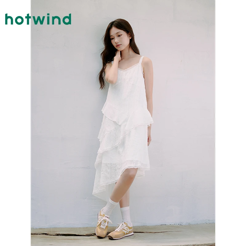 热风2025年夏季新款女士花边吊带连衣裙F19W25230