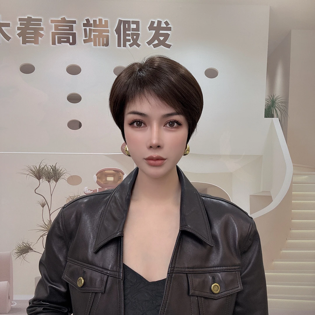 超自然减龄短发全真发发套手工钩织舒适轻薄透气纯手工私人定制